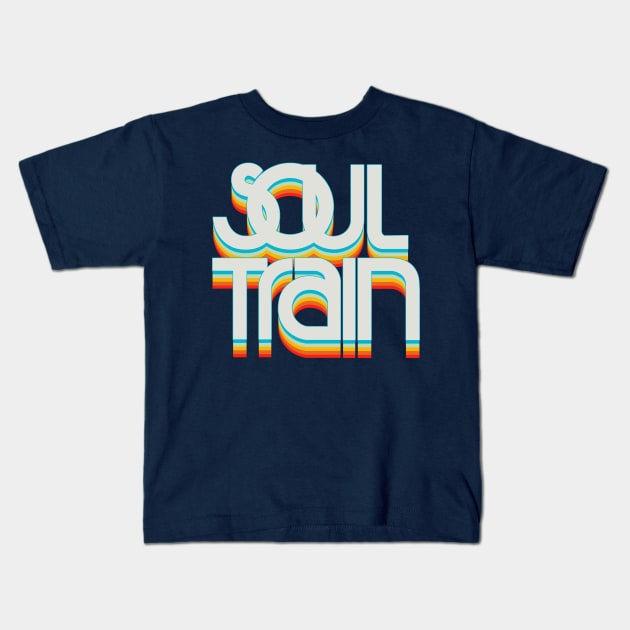 Retro Soul Train Color Blue Kids T-Shirt by gaskengambare